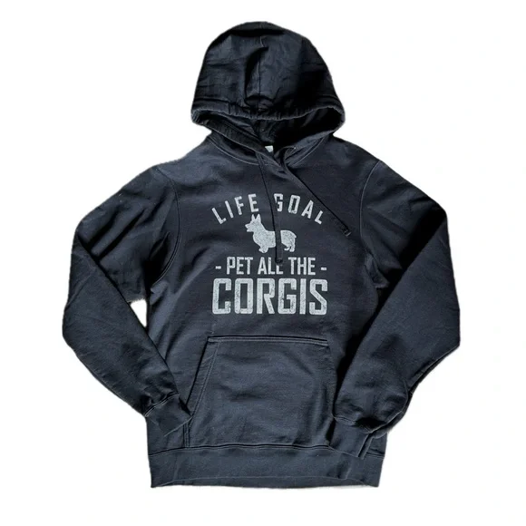 Corgi Life Goal Pet dog Pullover Hoodie Small black white sweatshirt - Picture 3 of 8
